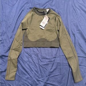 Adidas Khaki Green Long Sleeve Crop Top